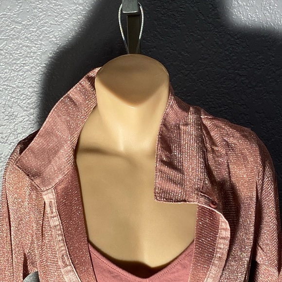 HOLLISTER - top & tank: taupe metallic sheer button down l/s w detach. tank - L - Picture 3 of 16